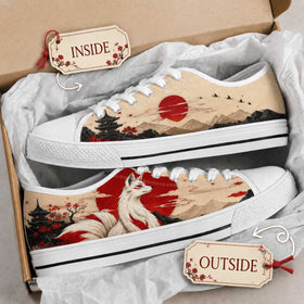 Pair of Kitsune sneakers presented in a shoebox