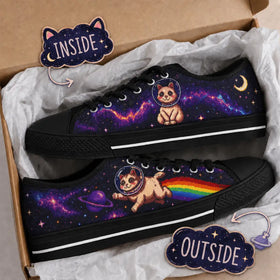 Pair of Astronaut Cat low top sneakers with black soles