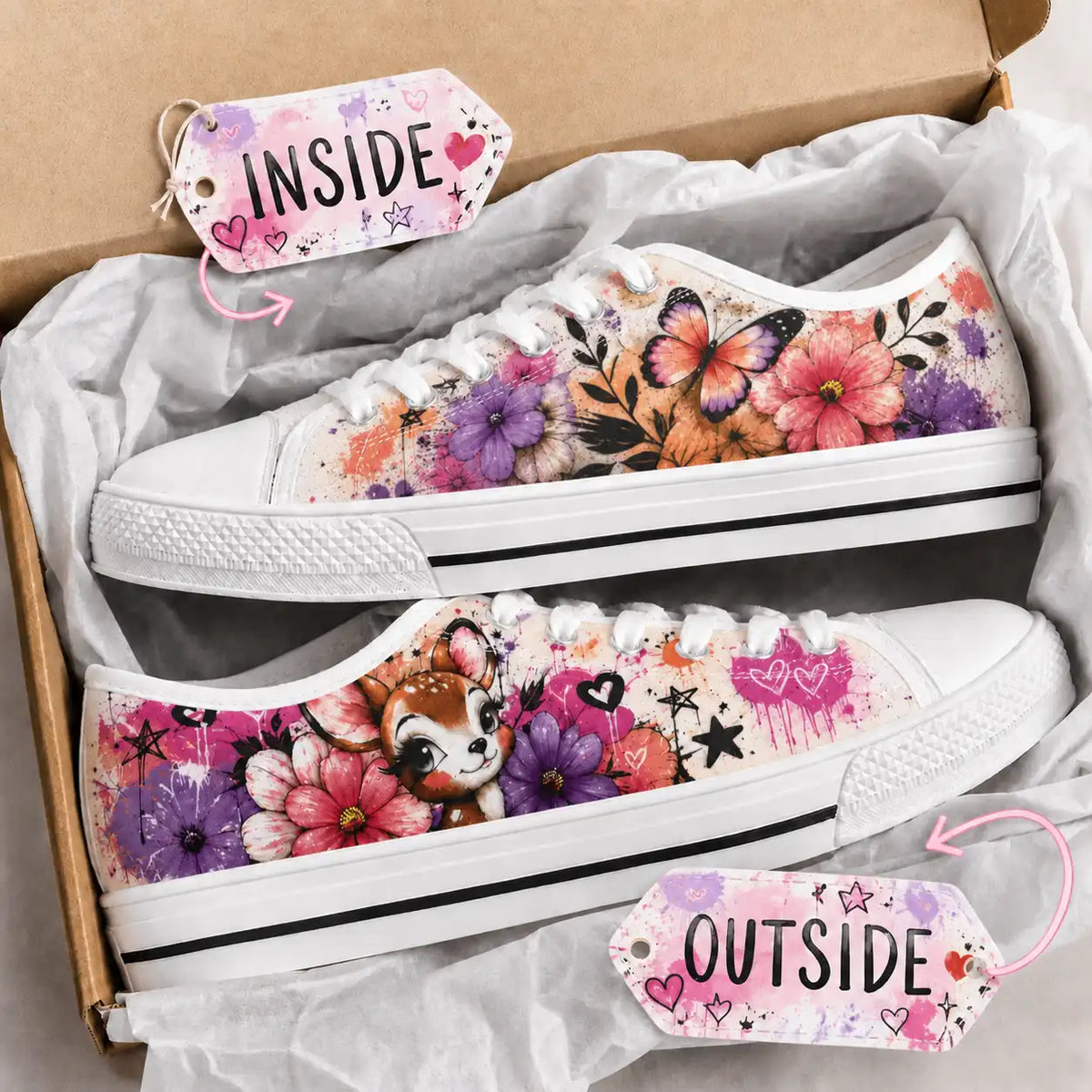 Floral Deer & Butterfly Sneakers | Women’s Low Tops