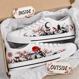 Pair of Japanese sneakers with cherry blossom artwork