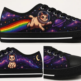 Astronaut Cat sneakers with stars and crescent moon