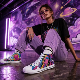 Pop art high tops with illustrated face design
