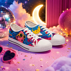 Pop art sneaker with planets clouds and character artwork