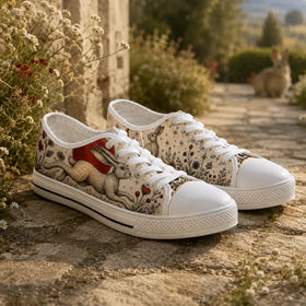 Rabbit sneaker with crescent moon and botanical print