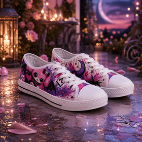 Bat Bunny sneaker with crescent moon and skull-bow design