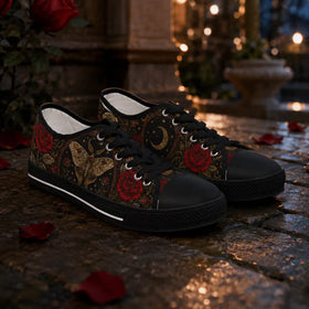 Gothic low top sneaker with moth and floral print