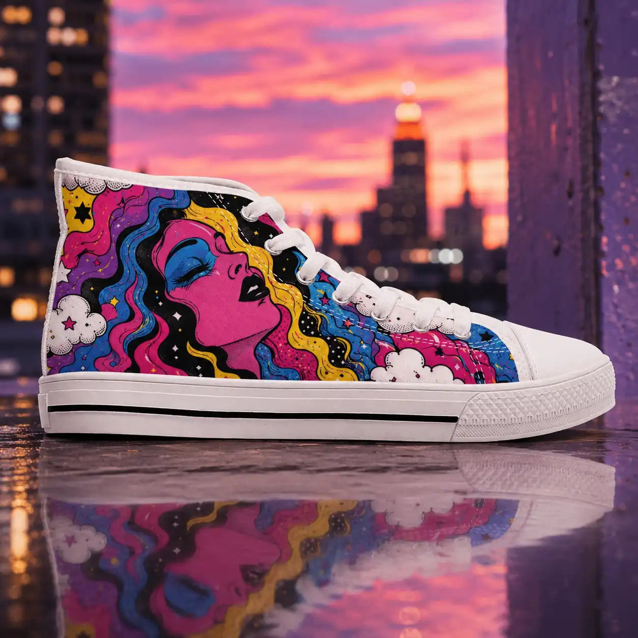 Psychedelic Floral Face women’s high top sneakers