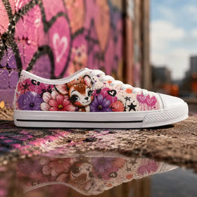 Floral Deer and Butterfly women’s low top sneakers