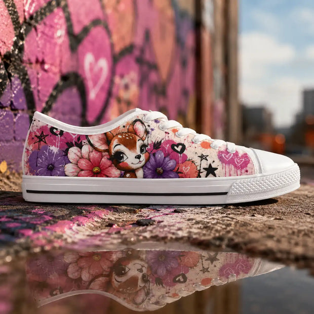 Floral Deer and Butterfly women’s low top sneakers
