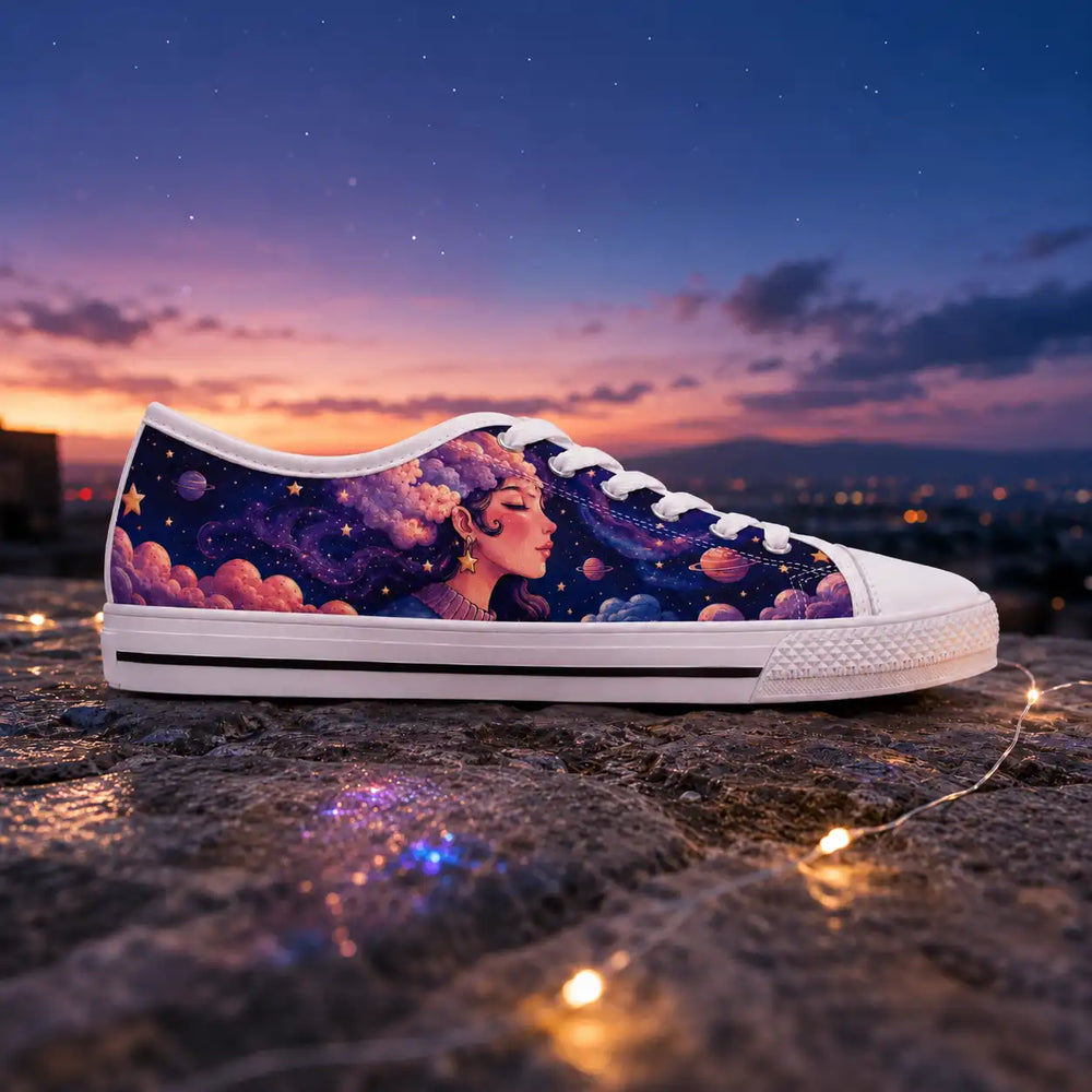 Celestial Dreamer Moon Cat women’s low top sneakers