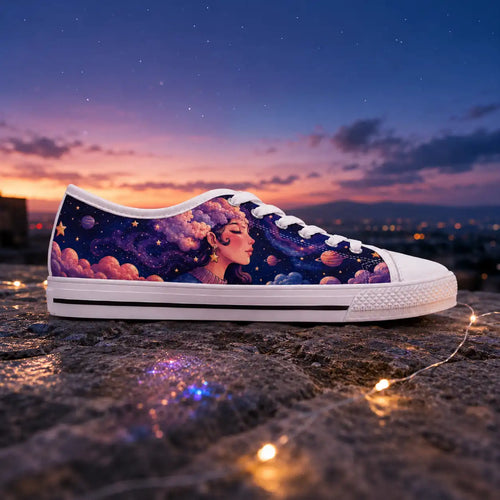 Celestial Dreamer Moon Cat women’s low top sneakers