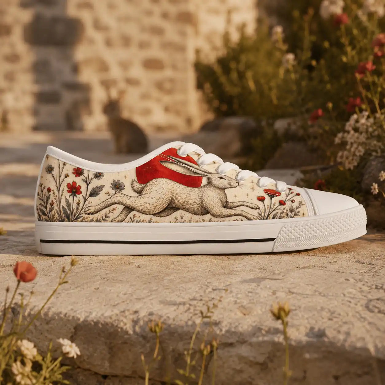 Moonlit Hare Floral women’s low top sneakers