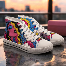 Women’s high tops with floral face and daisy artwork