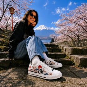 Japanese landscape sneakers in lifestyle styling