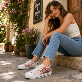 Cherry Blossom Bird sneakers in lifestyle styling