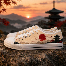 Women’s beige low tops with Japanese fox design