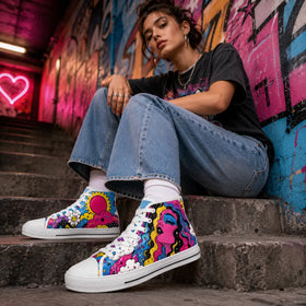 Psychedelic statement sneakers in lifestyle styling