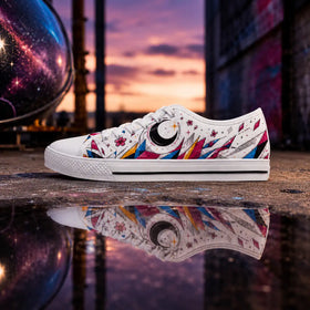 Women’s white low tops with geometric cat design