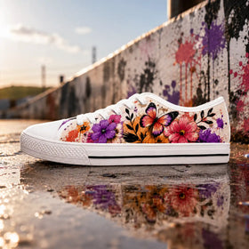 Women’s cream low tops with vivid botanical print