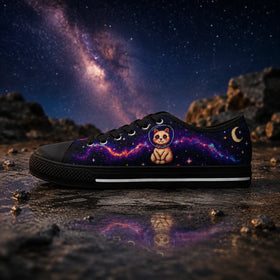 Astronaut Cat sneakers with purple space artwork
