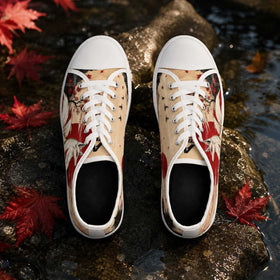 Fox sneakers with mountains and pagoda scenery