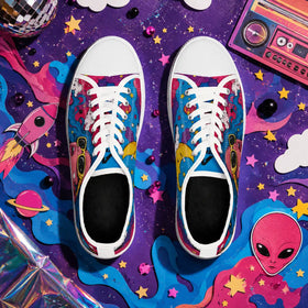 Retro cosmic sneakers with white soles and laces