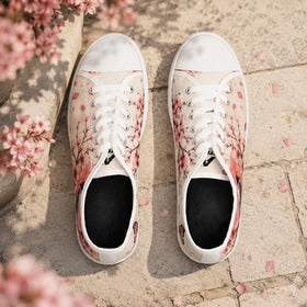 Cream sneakers with pink sakura branches