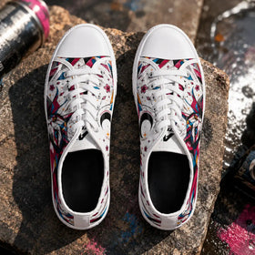 Colorful cat sneakers with white soles and laces