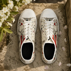 Hare sneakers with red berries and delicate flowers