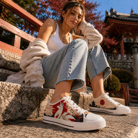 Kitsune artwork on women’s low top sneakers
