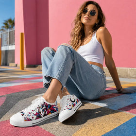 Crescent moon artwork on women’s low top sneakers