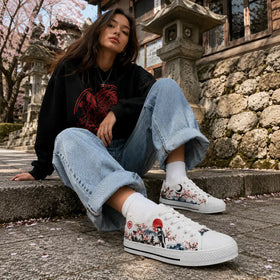 Mount Fuji artwork on women’s low top sneakers