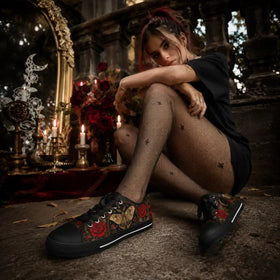 Moon and moth artwork on gothic women’s sneakers