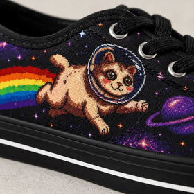 Rainbow galaxy artwork on women’s low top sneakers