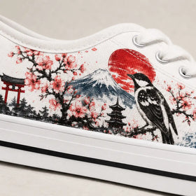 Japanese-inspired statement shoes with red sun