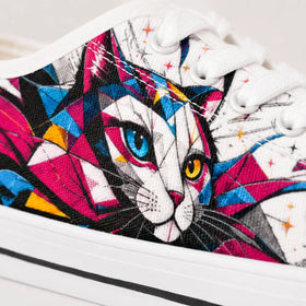 Prismatic geometric print on women’s statement shoes