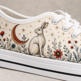 Botanical pattern on women’s cream sneakers
