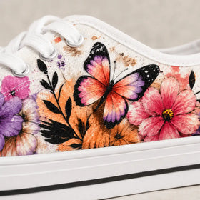 Colorful botanical pattern on women’s sneakers