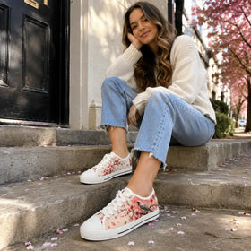Sakura-inspired low tops with butterfly and bird art