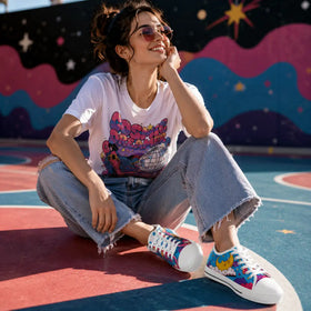 Women’s colorful low tops with stars and clouds